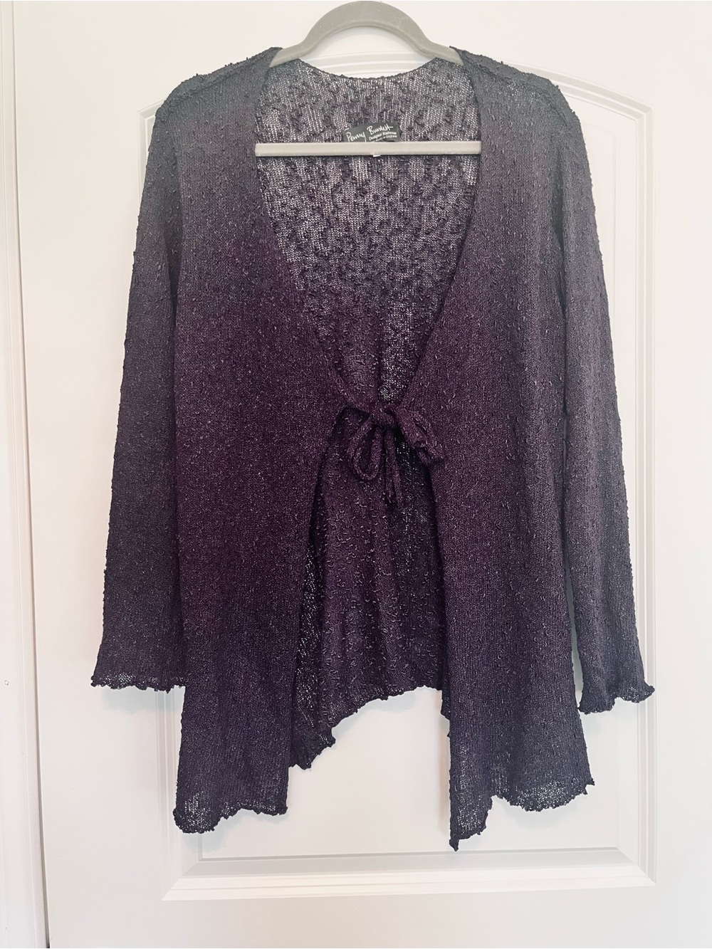 Purple Tie Front Cardigan by Penny Burdett Women’s L Boho Artsy Festival Witchy